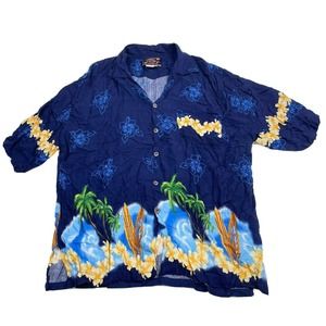 Men’s Size Large Vintage Basix Tropical Print 100%‎ Rayon Hawaiian Shirt